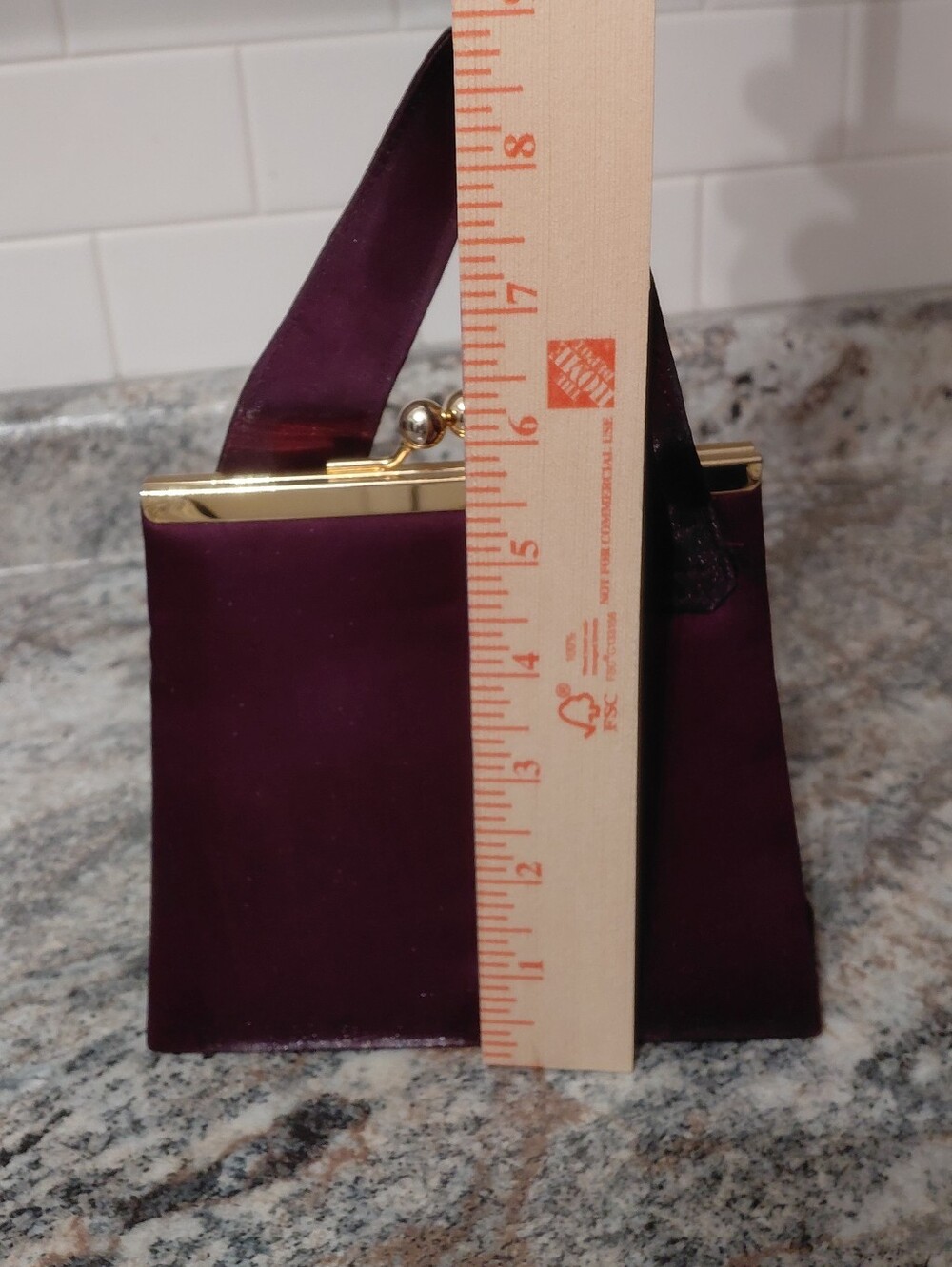 Jessica McClintock Plum Gold Shimmery Satin Evening Bag W/Kisslock Closure - Picture 8 of 9